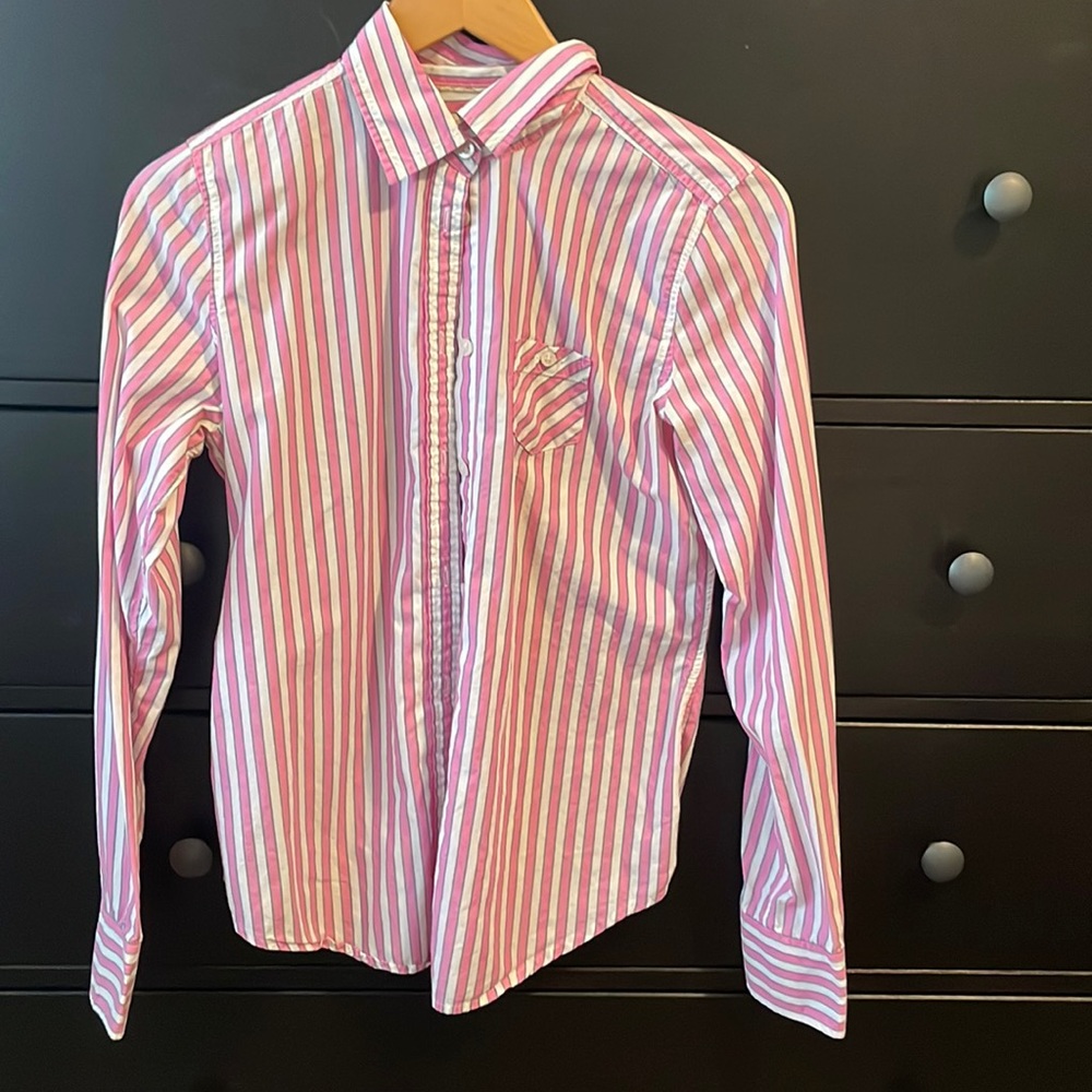 AEO Pink & White Striped Button Down